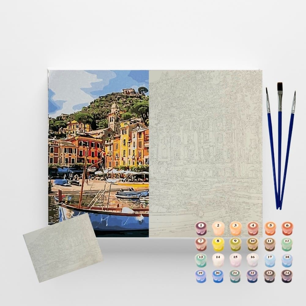 conjunto pintura numerada arte terapia 40x50cm barco na itália